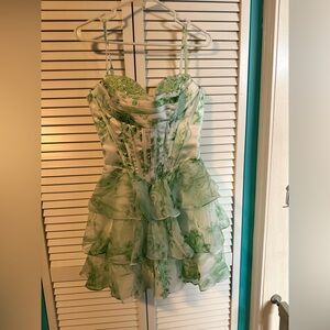 Elegant Green Floral Formal Dress
